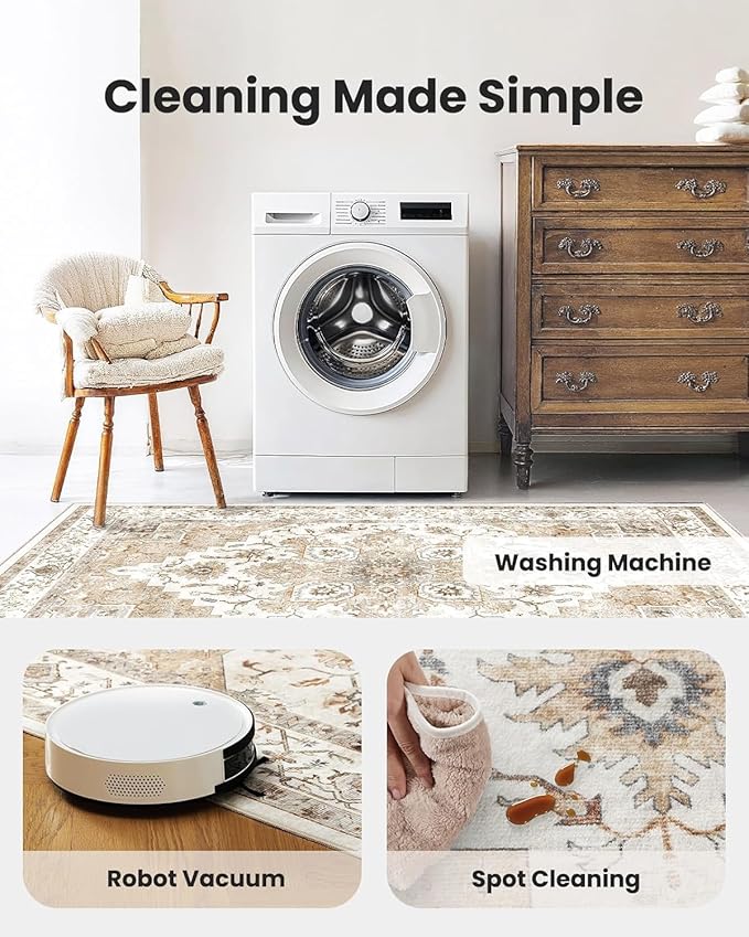 AMADA HOMEFURNISHING 2'6"x10' Washable Area Rug, Low-Profile Entryway Rug - Image 4