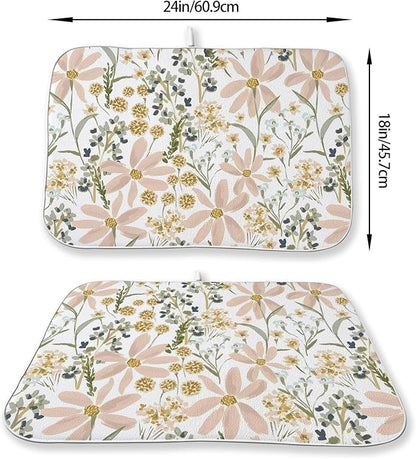 Floral Dish Drying Mat 18x24 Inch Vintage Pink Green Daisy Flower Drying Mat - Image 6