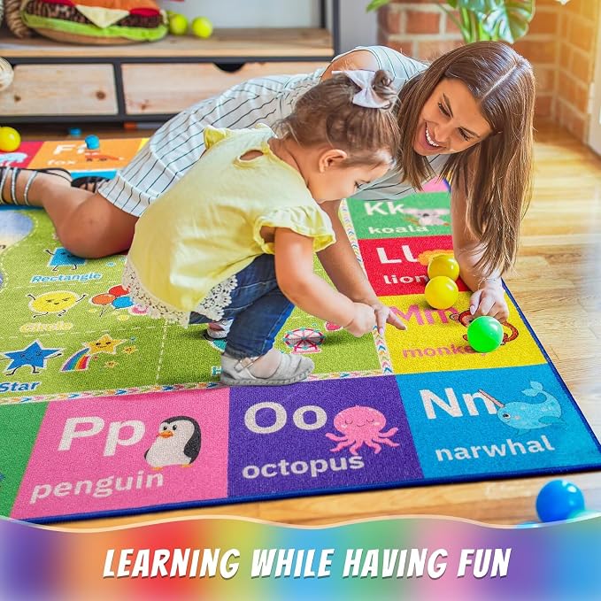 Macgace ABC Kids Rug for Playroom, 4x6 Washable Classroom Area Rugs, Toddler - Image 2