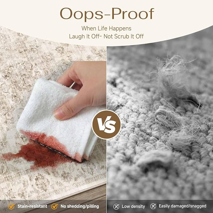 3x10 Washable Neutral Runner Rug Beige Vintage Hallway Kitchen Carpet Non-Slip - Image 5