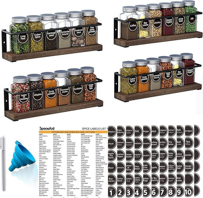 SpaceAid Spice Rack with 24 Spice Jars, 386 Spice Labels, Chalk Marker and by SpaceAid