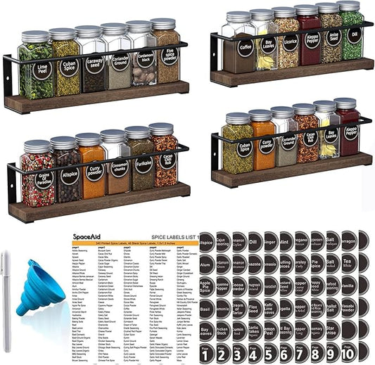 SpaceAid Spice Rack with 24 Spice Jars, 386 Spice Labels, Chalk Marker and by SpaceAid