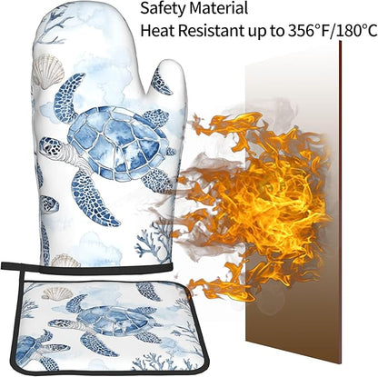 Navy Blue Ocean Sea Turtle Oven Mitts and Pot Holders Sets of 2 Summer Gift - Image 5