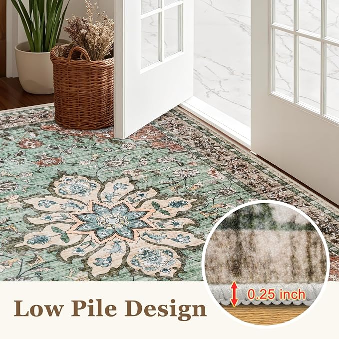 Round Area Rug for Living Room: 6ft Washable Vintage Boho Soft Thin Circle Rug - Image 8