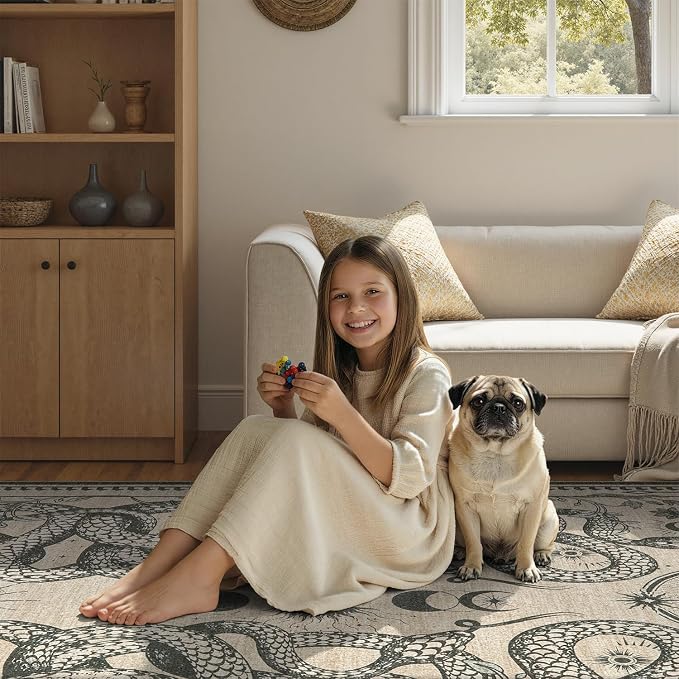 DCX Washable 6x9 Snake Rug, Soft Low Pile Carpet, Kid & Pet Friendly - Image 4