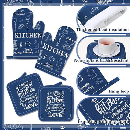 12 Pcs Farmhouse Kitchen Oven Mitts and Pot Holders Decor Sets 4 Blue Kitchen - Image 5