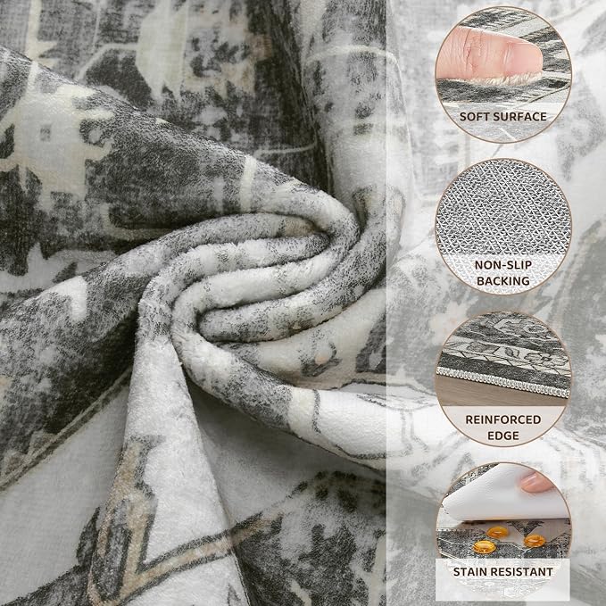 7x9 Area Rugs for Living Room, Washable Non Slip Vintage Distressed Stain - Image 3