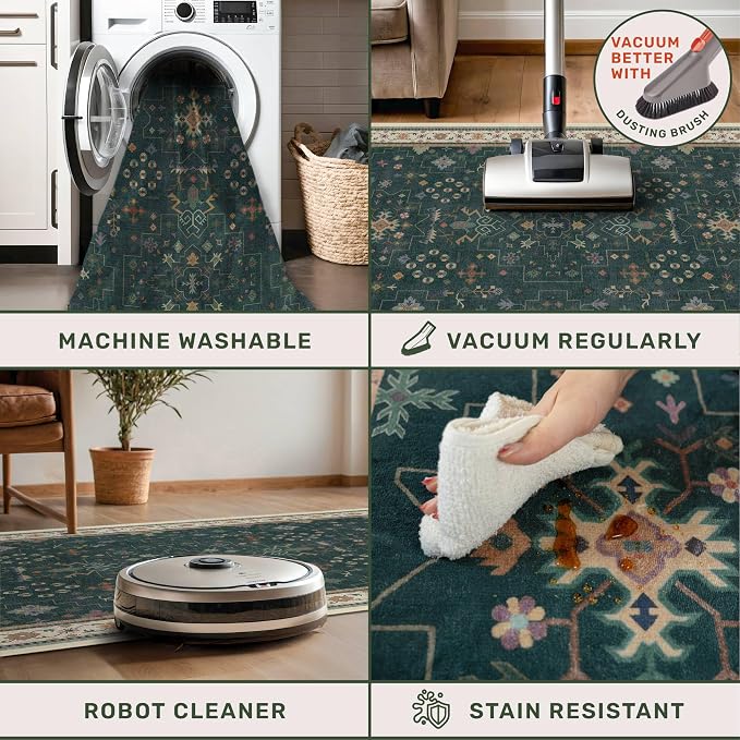 Hazo Haus Vintage Dark Green 7x9 Dining Room Rugs - Image 5