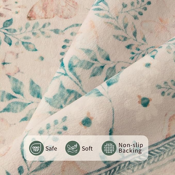 Rugxara Pink Floral 5x7 Washable Area Rug, Vintage Boho Non Slip, Low Pile Rugs - Image 5