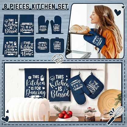 Leinuosen 8 Pcs Kitchen Towels and Oven Mitts Sets Pot Holders Dishcloths Set - Image 2
