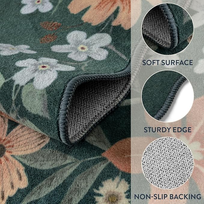 Lahome Floral Hallway Runner, 2X6 Washable Runner Rug Non-Slip, Ultra-Thin Soft - Image 7