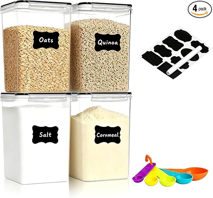 4 Pieces 6.5L / 220 oz Large Food Storage Containers, BPA Free Plastic Airtight by stusgo