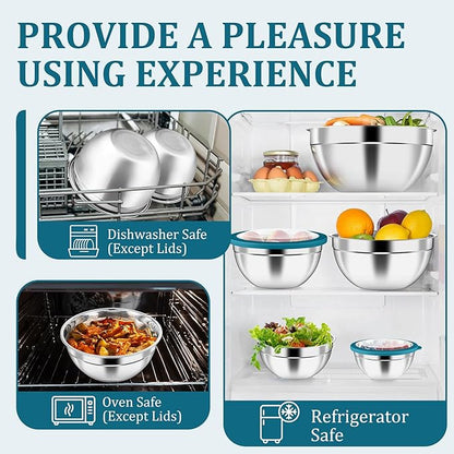 P&P CHEF Mixing Bowls with Visible Airtight Lids Set of 5, 10-Piece Stainless - Image 6