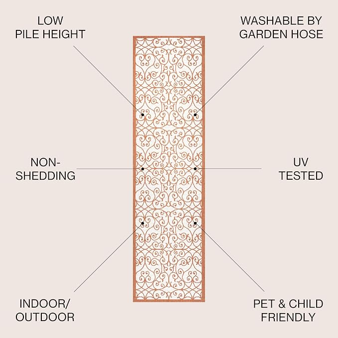 JONATHAN Y Vintage Filigree Indoor Outdoor Runner Rug 2X10 Cream/Orange - Image 2