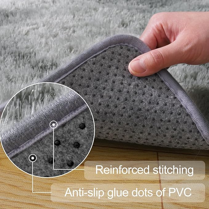 qulint 3x5 Area Rugs for Bedroom, Fluffy Soft Grey Rug for Kids Room Plush Shag - Image 3