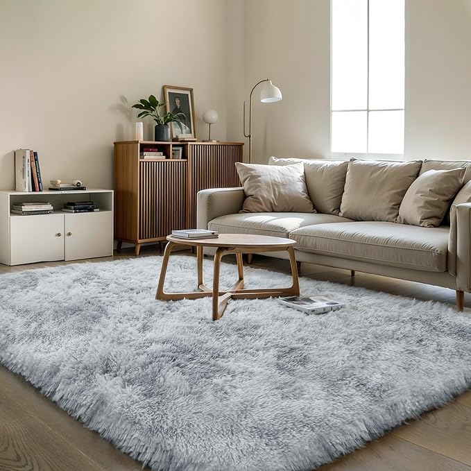 KICHOWUA Thick Area Rug Light Grey Shag Fluffy 5x8 by KICHOWUA