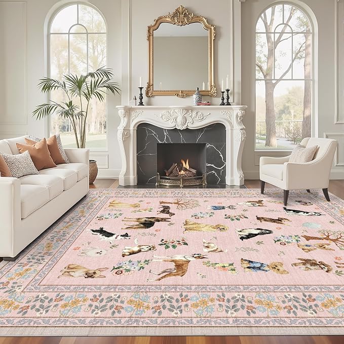 Washable Area Rug 8x10 Pink, Large Soft Dog Rugs - Image 4