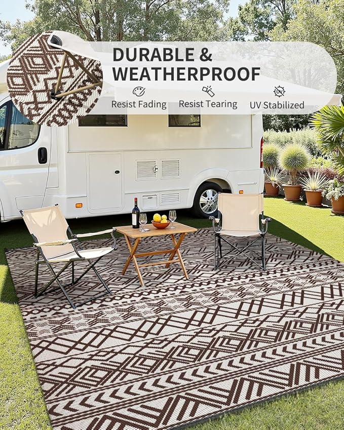 MontVoo Outdoor Rug 8x10 Waterproof Outdoor Patio Rug Mat Reverisble Plastic - Image 3