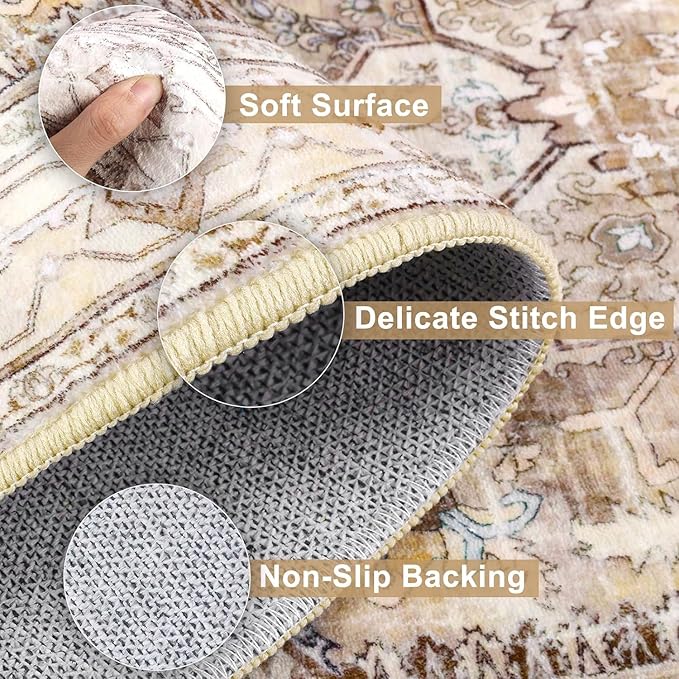 Yamaziot Area Rug 9x12, Non-Slip Washable Boho Vintage Living Room Bedroom Rug - Image 3