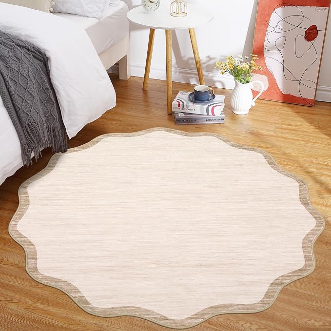 GarveeHome Scalloped Round Area Rugs 4ft, Washable Small Non-Slip, Soft Boho - Image 3