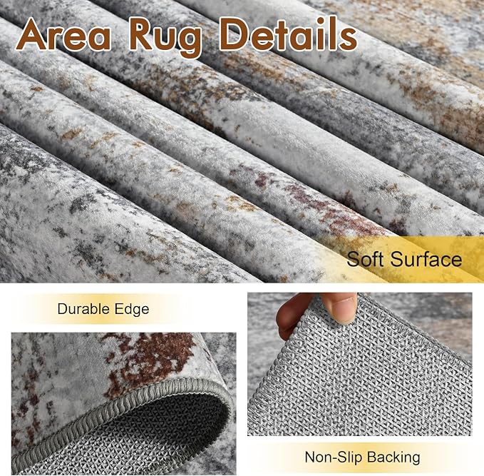 2x6 Ft Washable Runner Rug, Non-Slip Low Pile Hallway Kitchen Area Rug - Image 6