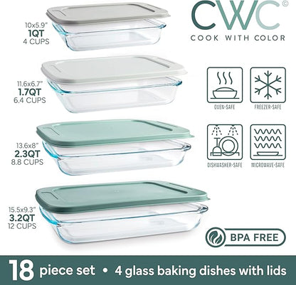 COOK WITH COLOR 8-Piece Deep Glass Baking Dish Set with Plastic Lids – - Image 3