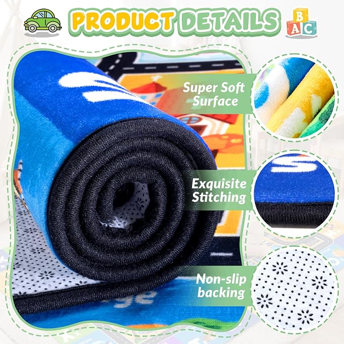 Kids Rug Car Track & Road Map Rug, Soft Non-Slip Playroom Carpet - Image 3