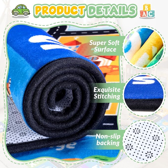 Kids Rug with Car Track Roads, Road Map Rug - Image 3