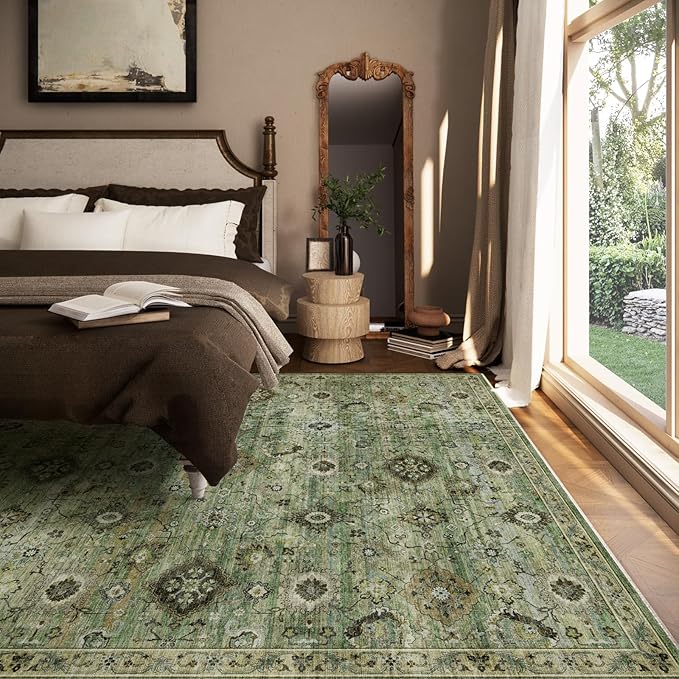 Washable Area Rugs for Living Room: 6x9 Rug Boho Vintage Rugs Stain Resistant - Image 3