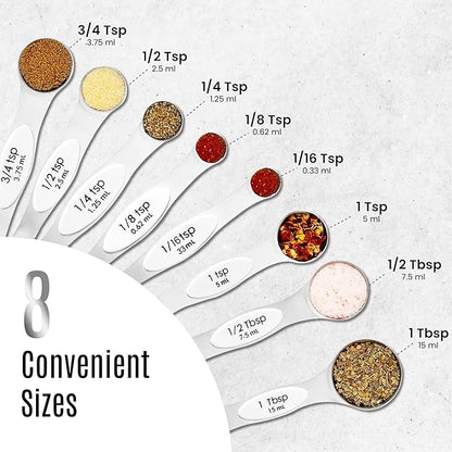 Magnetic Measuring Spoons Set of 9 Stainless Steel Dual-Sided Stackable - Image 7
