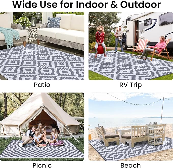 Smiry Waterproof Outdoor Rug 6x9 ft, Reversible Plastic Straw Patio Camping Rugs - Image 8