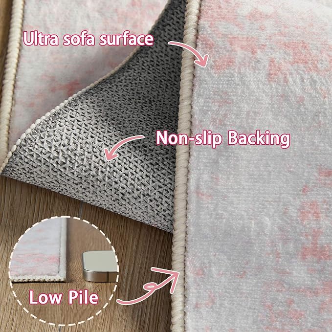 Latte&Fog Entryway Pink Rug, Modern Abstract 2x3 Washable Area Rugs - Image 7