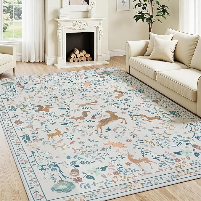 5x7 Area Rugs Washable Rug: Boho Living Room Rug Soft Non-Slip Low Pile Carpet - Image 2