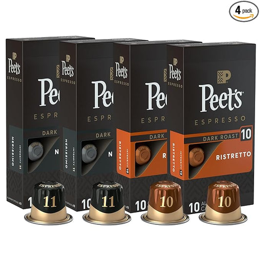 Peet's Coffee, Dark Roast Espresso Capsules Variety Pack, Compatible with Nespresso Original Machine - Intensity 10-11, 40 Count (4 Boxes of 10 Espresso Capsules)
