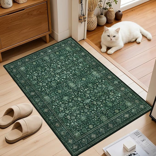 2x3 Area Rugs Living Room Rug: Washable Vintage Distressed Floral Rug No Slip - Image 2