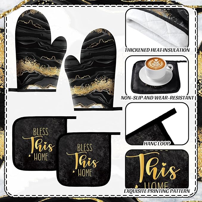 Bencailor 12 Pcs Marble Kitchen Decor and Accessories Sets 4 Black and Gold - Image 6