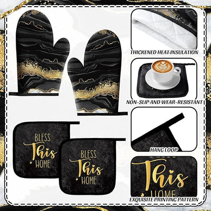 Bencailor 12 Pcs Marble Kitchen Decor and Accessories Sets 4 Black and Gold - Image 6