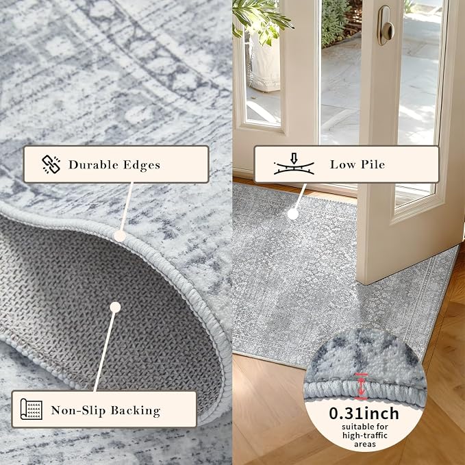 Latte&Fog 5x7 Area Rugs for Living Room Bedroom, Vintage Grey Washable Rug - Image 6