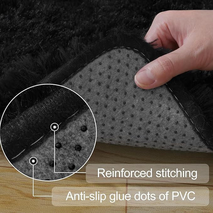 qulint Black Rug for Living Room 6x9, Soft Fluffy Bedroom Area Rug 6x9 Shag - Image 3