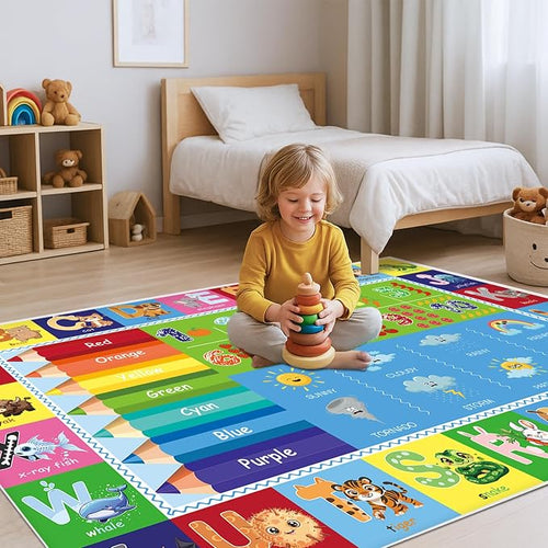 ABC Educational Area Rug for Kids Playroom, Non Slip Washable Classroom Rug - Image 2