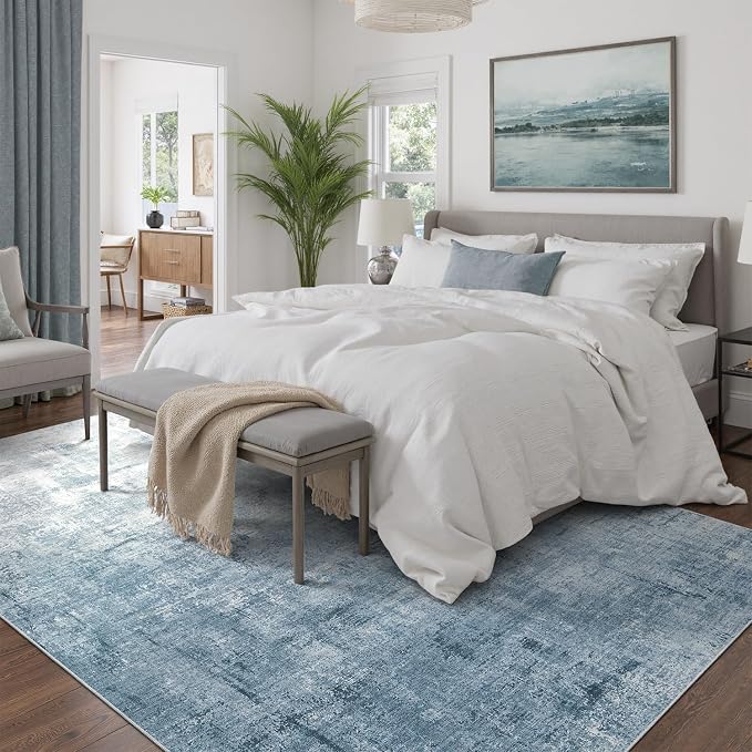 DCX Abstract Area Rug 9x12, Washable Blue Modern Rug - Image 2