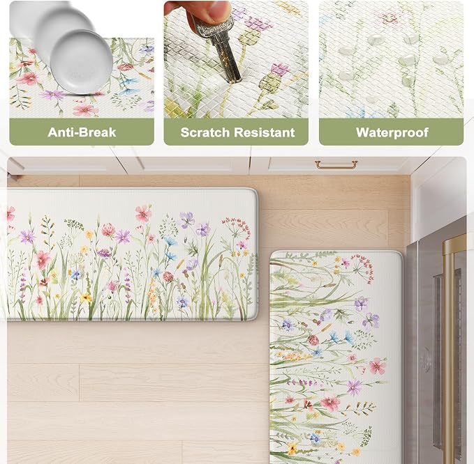 KIMODE Anti Fatigue Kitchen Mat 17.3"x29", Boho Floral Kitchen Floor Mats Non - Image 7