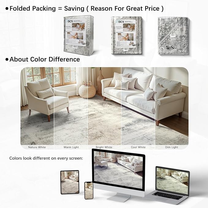 DCX 6x9 Beige Rug, Machine Washable Stain Resistant Distressed Vintage Rug - Image 4