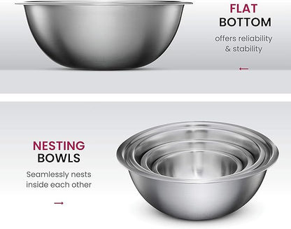 FineDine Stainless Steel Mixing Bowls Set, Dishwasher Safe, 6 Piece Metal - Image 4