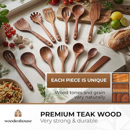 Wooden Spoons for Cooking – 13 Pcs Premium Teak Wooden Utensil Set - Image 2