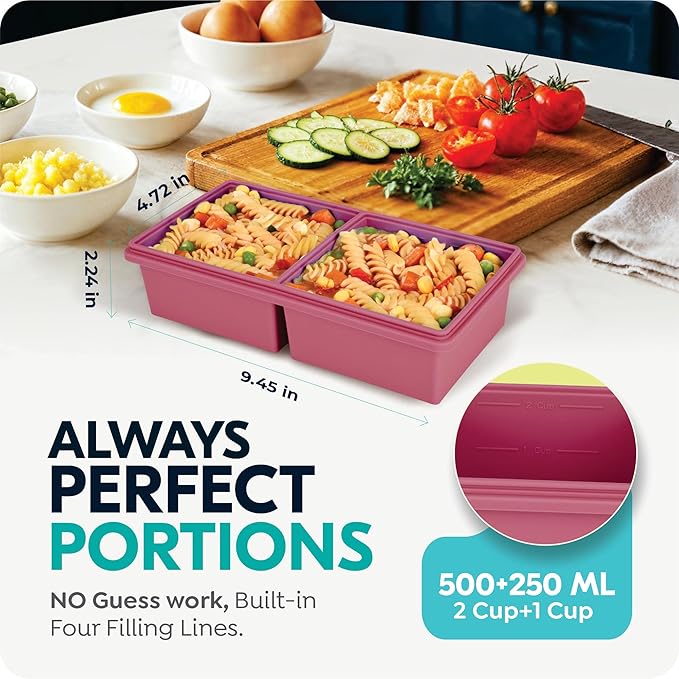Silicone Freezer Trays with Lids, 2 Cup & 1 Cup Soup Container Style Ice Cube - Image 2