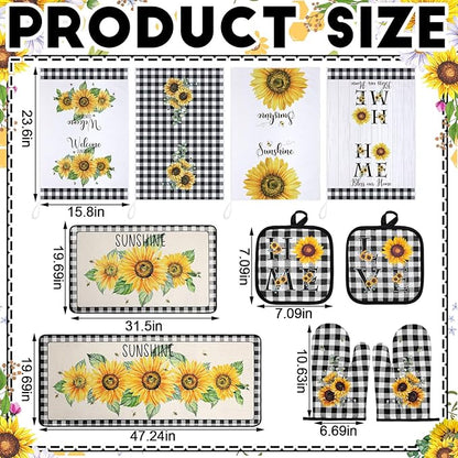 Fourluoo 10 Pcs Sunflower Kitchen Decor 4 Black and White Buffalo Plaid Dish - Image 3