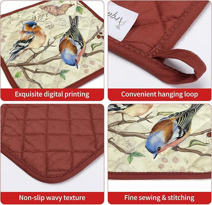 Vintage Bird Oven Mitts and Pot Holders Sets 2Pcs, 100% Cotton Heat Resistant - Image 3