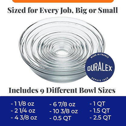 Duralex Le Gigogne Glass Mixing Bowl Set – 9-Piece Clear Stackable Prep Bowls - Image 7