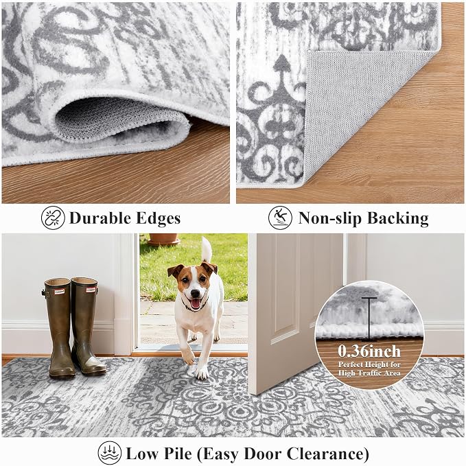 HEBE Hallway Runner Rug 3'x16' Washable Vintage Distressed Area Rugs Non Slip - Image 4